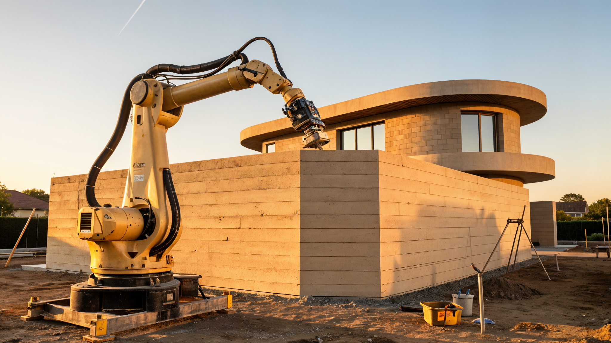 Impresora 3D construyendo una casa de hormigón