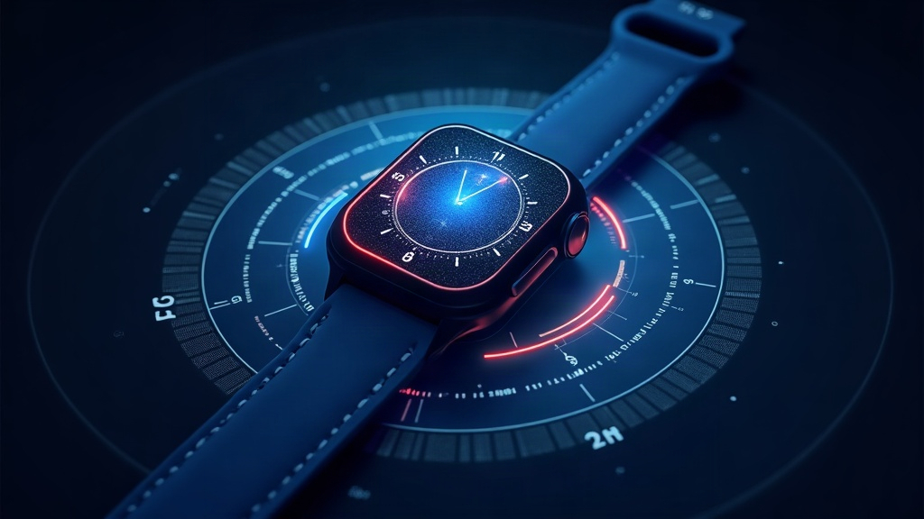 Ilustración de un smartwatch y anillo inteligente midiendo la salud