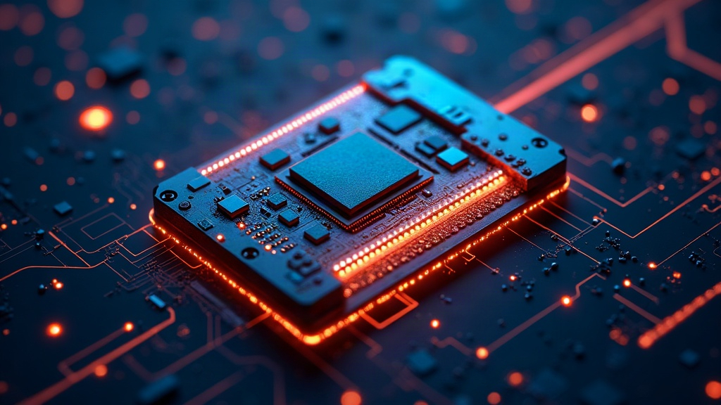 Ilustración de un SSD con chips NAND y controlador