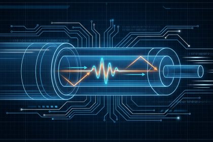 Fibra óptica, fotones viajando por el núcleo de vidrio