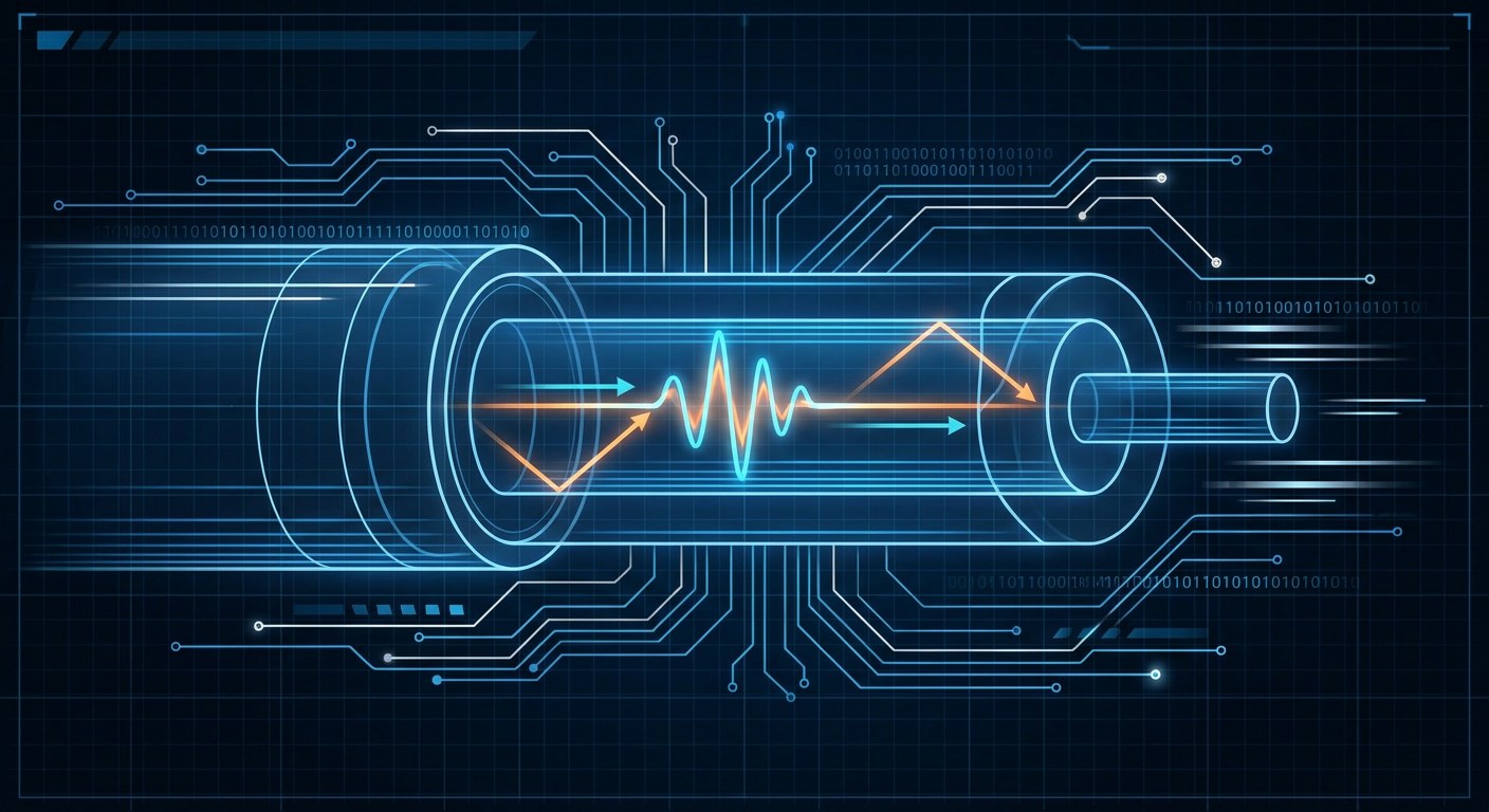 Fibra óptica, fotones viajando por el núcleo de vidrio