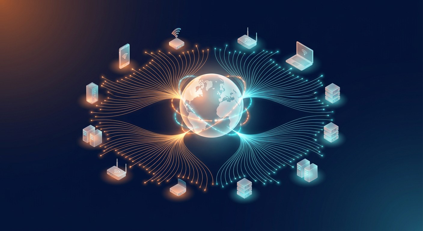 Ilustración isométrica de la red global IPv6