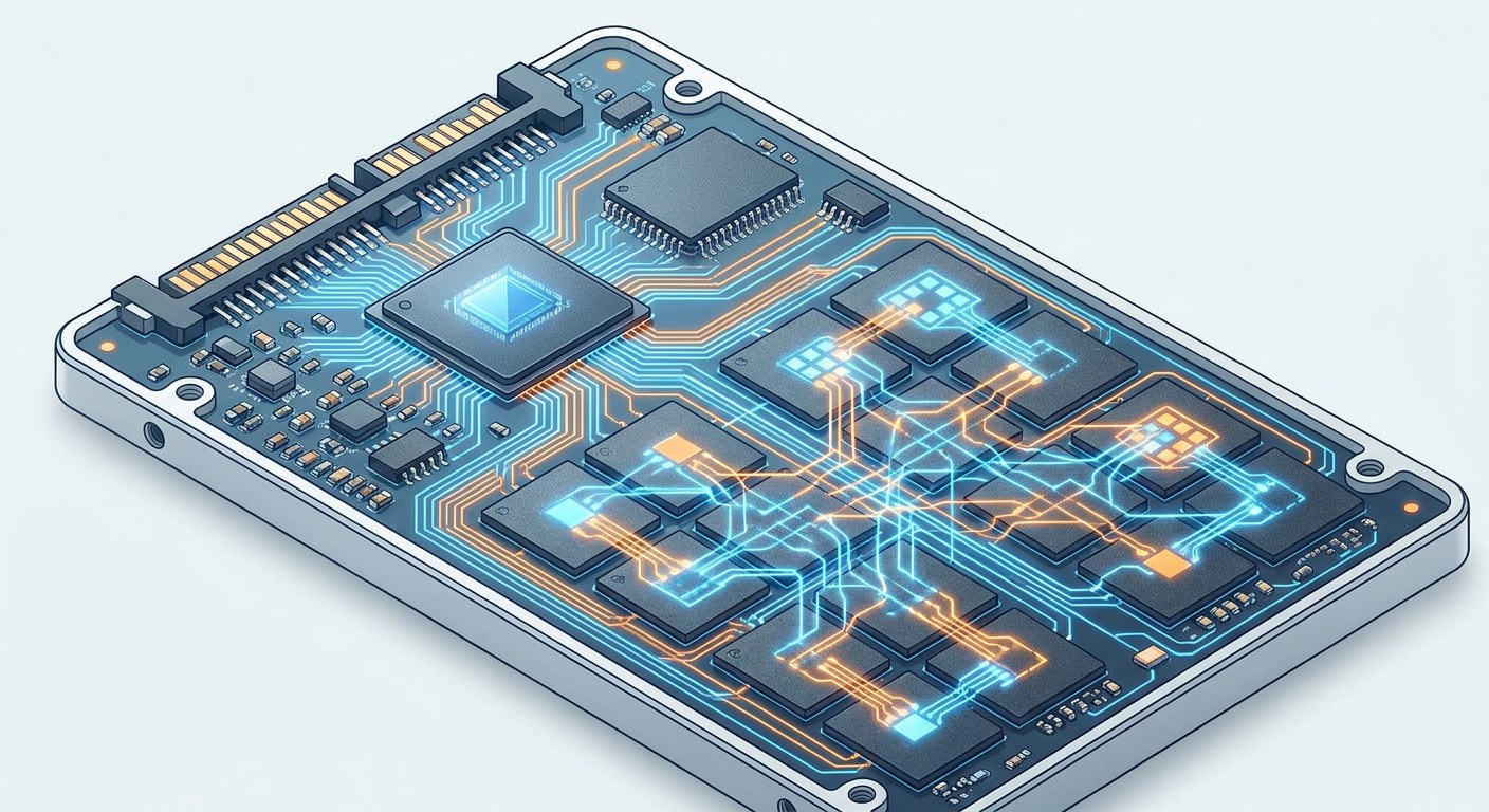 Arquitectura interna de un SSD: chips NAND, controlador y caché DRAM