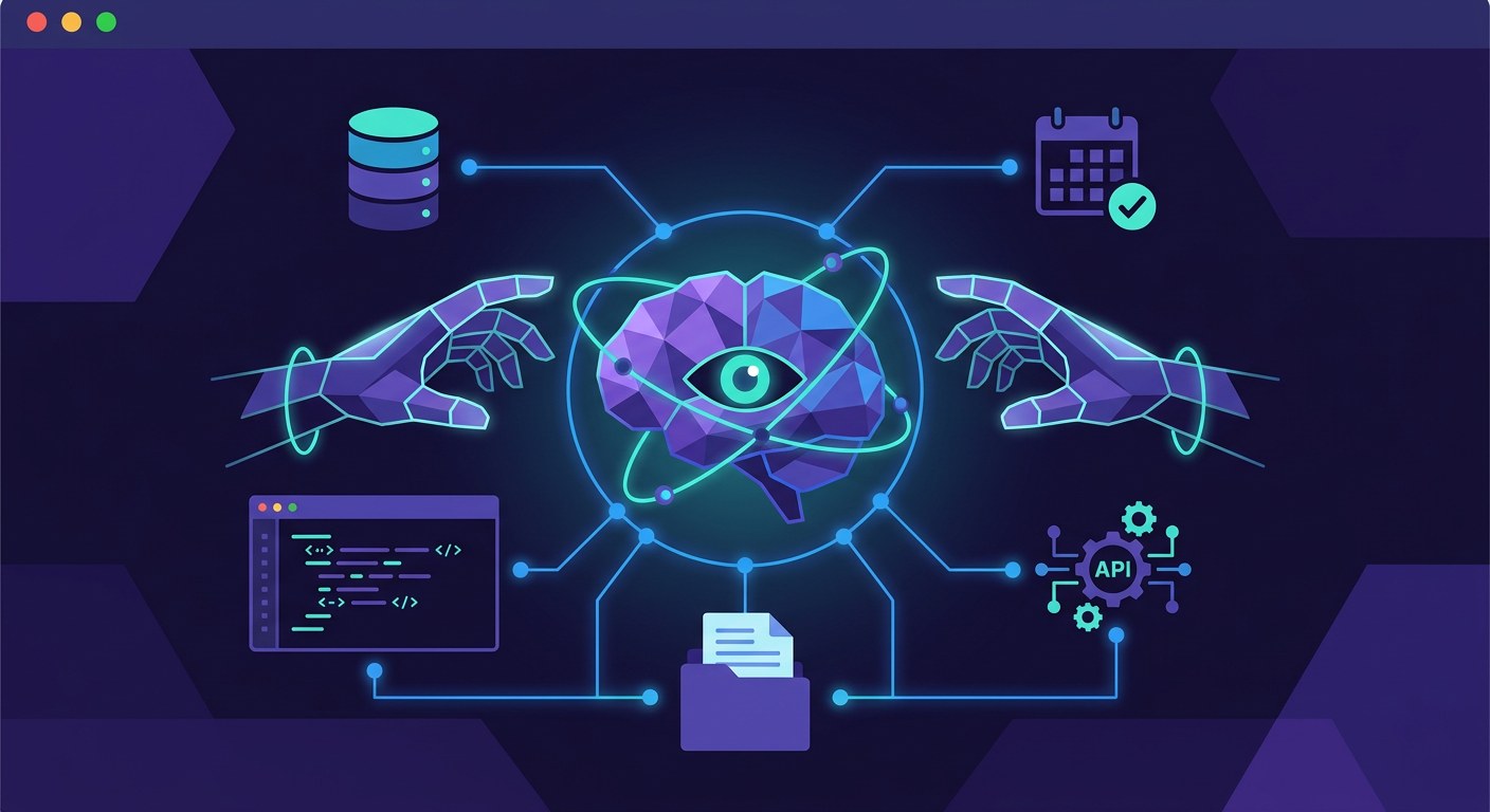 Ilustración de un modelo de IA conectado a herramientas externas