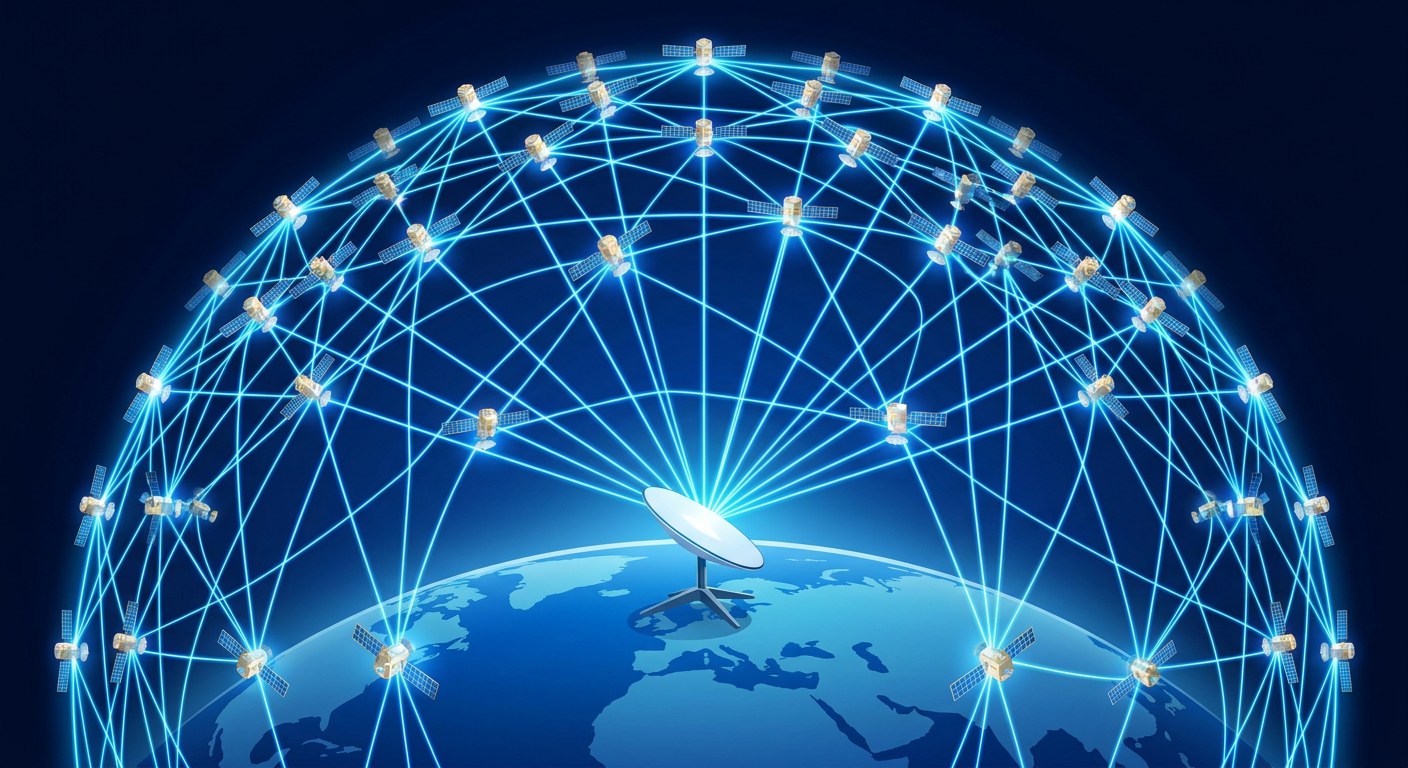 Constelacion de satelites de internet en orbita terrestre baja con enlaces laser