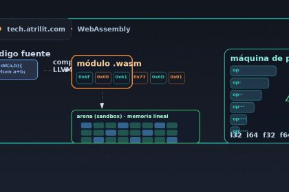 Ilustración WebAssembly: compilación, bytecode y sandbox