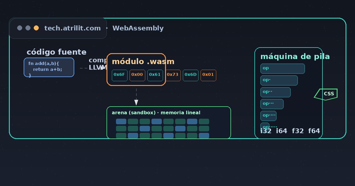 Ilustración WebAssembly: compilación, bytecode y sandbox
